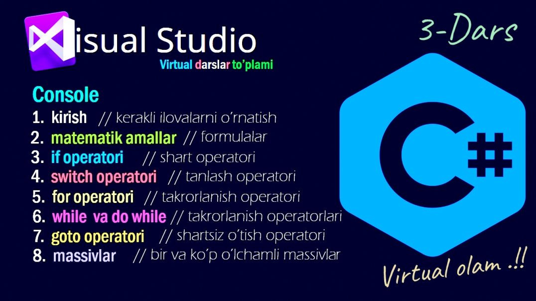 ⁣Visual Studio C#  switch operatori (3-dars)