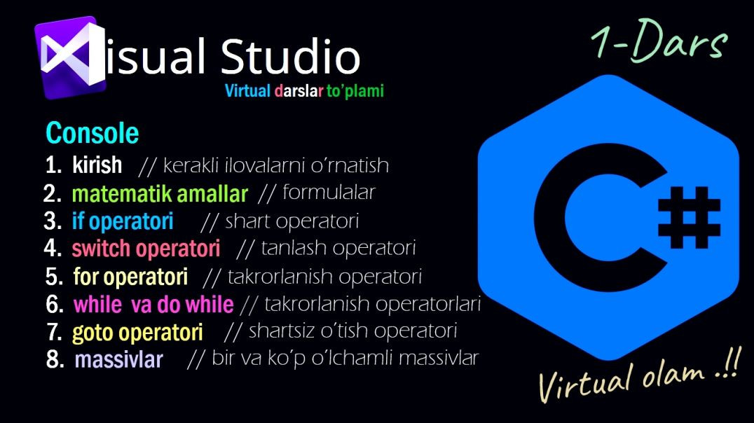 ⁣Visual studio C# console dasturlash (1-dars)
